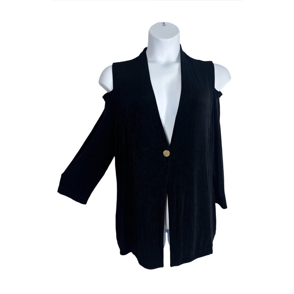 CHICO'S Travelers Sz: 3 XL Black Cold Shoulder Button Front Jacket Topper